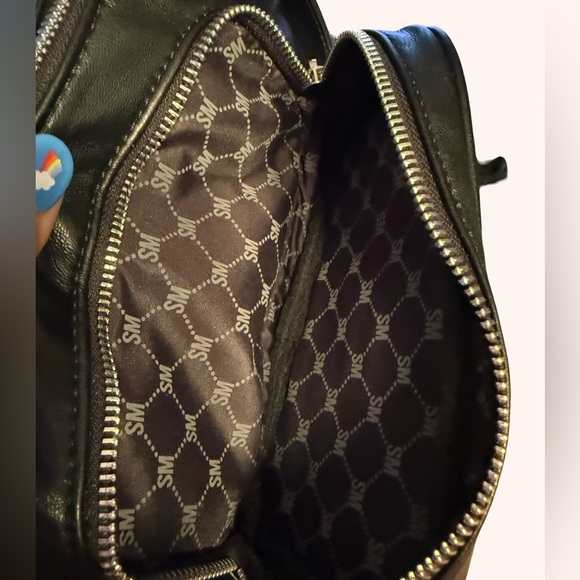 Steve Madden NWT Black Brhodes Shoulder Bag Bold Brand Silver Bling Logo (P141) - Picture 8 of 12